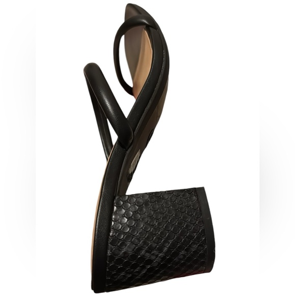 A New Day Black Faux Leather Sandals Sparkly Wedge Heel Sz 7.5M NWOB - Picture 7 of 8